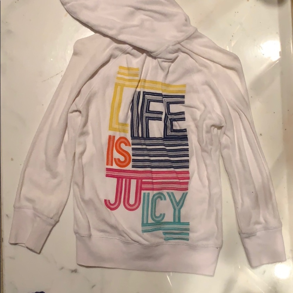 A white Juicy Couture beach towel sweatshirt